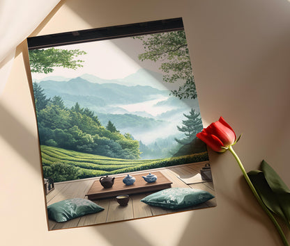 Affiche Rooftop Boseong – Illustration vectorielle sur la culture du thé coréen