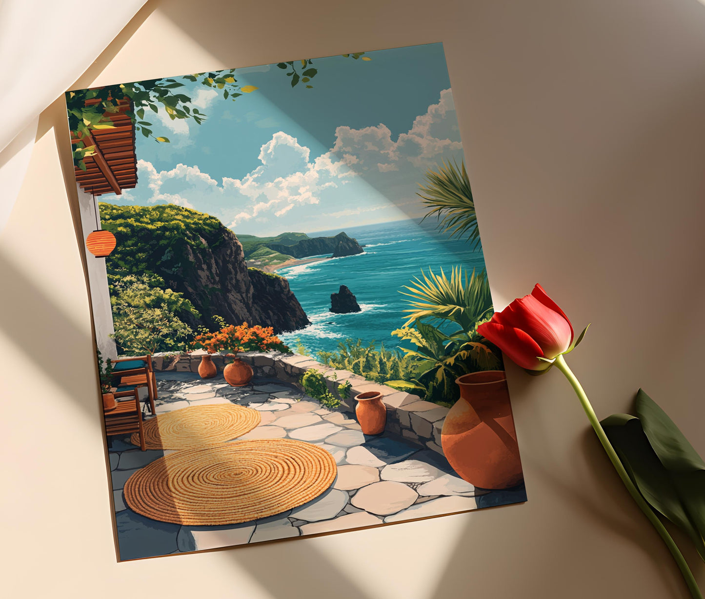 Affiche Jeju Island – Illustration Plate de Patio Coréen