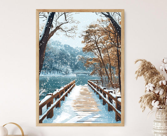 Affiche Nami Island Hiver – Illustration Vectorielle, Décor Coréen
