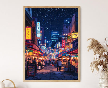 Affiche Marché de Nuit de Daegu – Illustration Vecteur de la Vie Coréenne