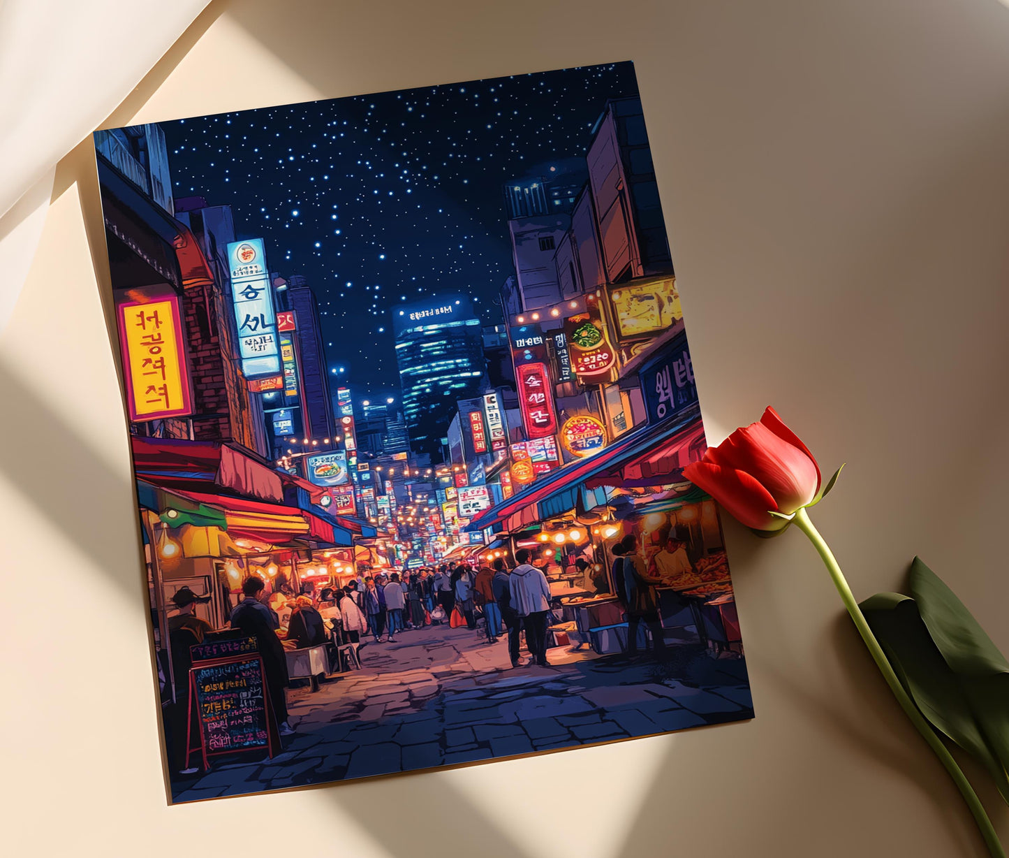 Affiche Marché de Nuit de Daegu – Illustration Vecteur de la Vie Coréenne