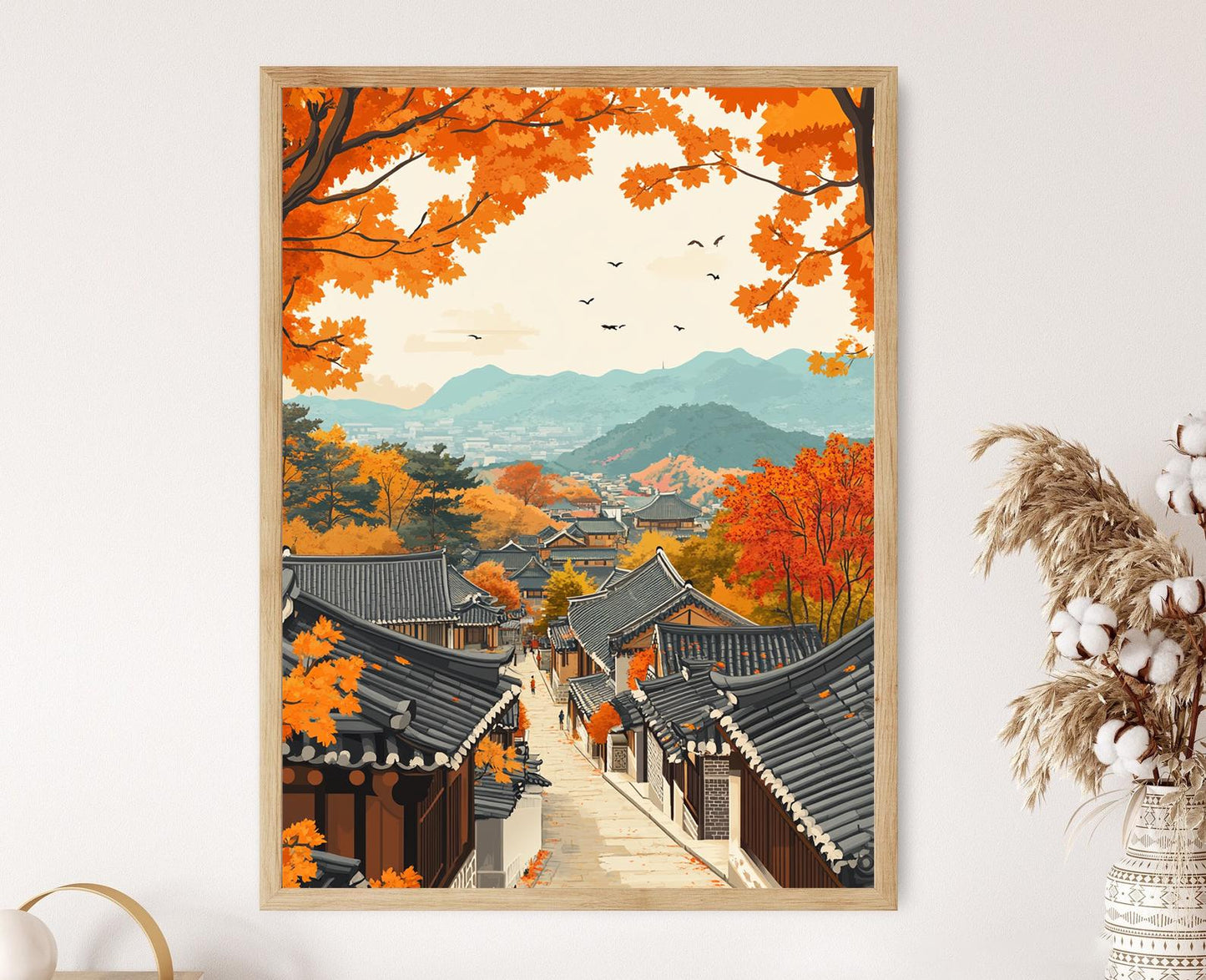 Affiche Village Hanok de Jeonju – Illustration vectorielle coréenne
