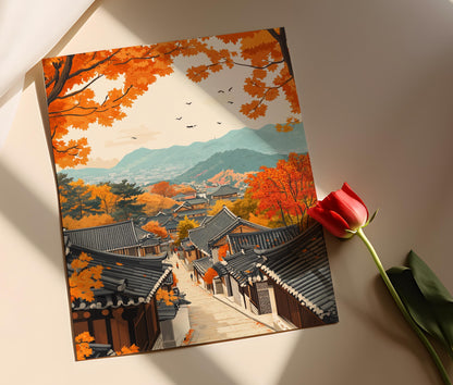 Affiche Village Hanok de Jeonju – Illustration vectorielle coréenne