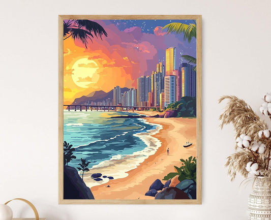 Affiche Busan – Illustration vectorielle plate, décor urbain côtier