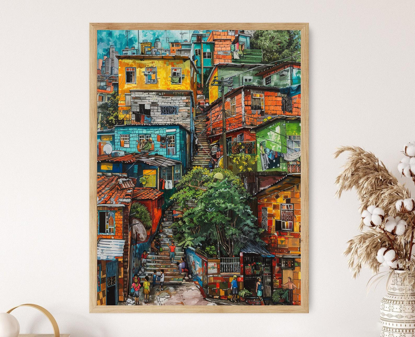 Affiche Favela Brésilienne – Art Coloré de Favelas à la Main