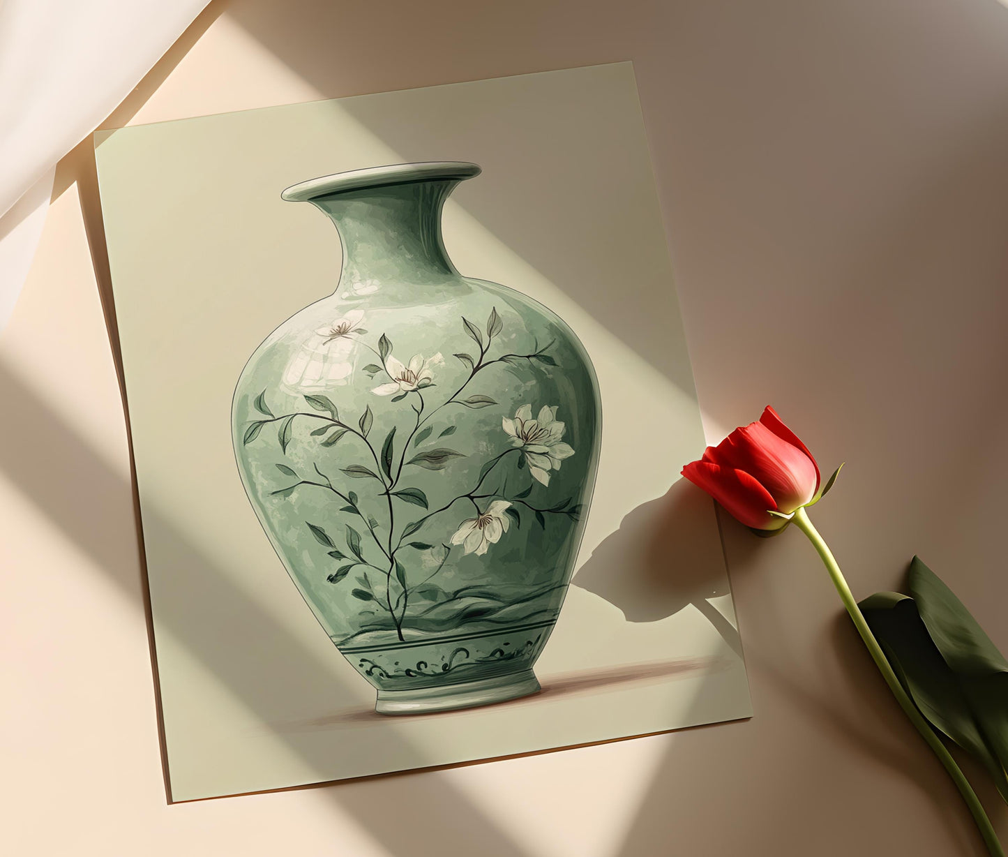 Affiche Illustration Céladon Verte – Poster Ornement Coréen du Sud