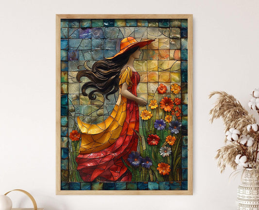 Affiche Femme Talavera – Poster Art Populaire Mexicain, Motif Floral Coloré