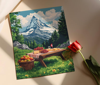 Affiche Montagnes Suisses – Poster Art Print de Pique-nique en Plein Air