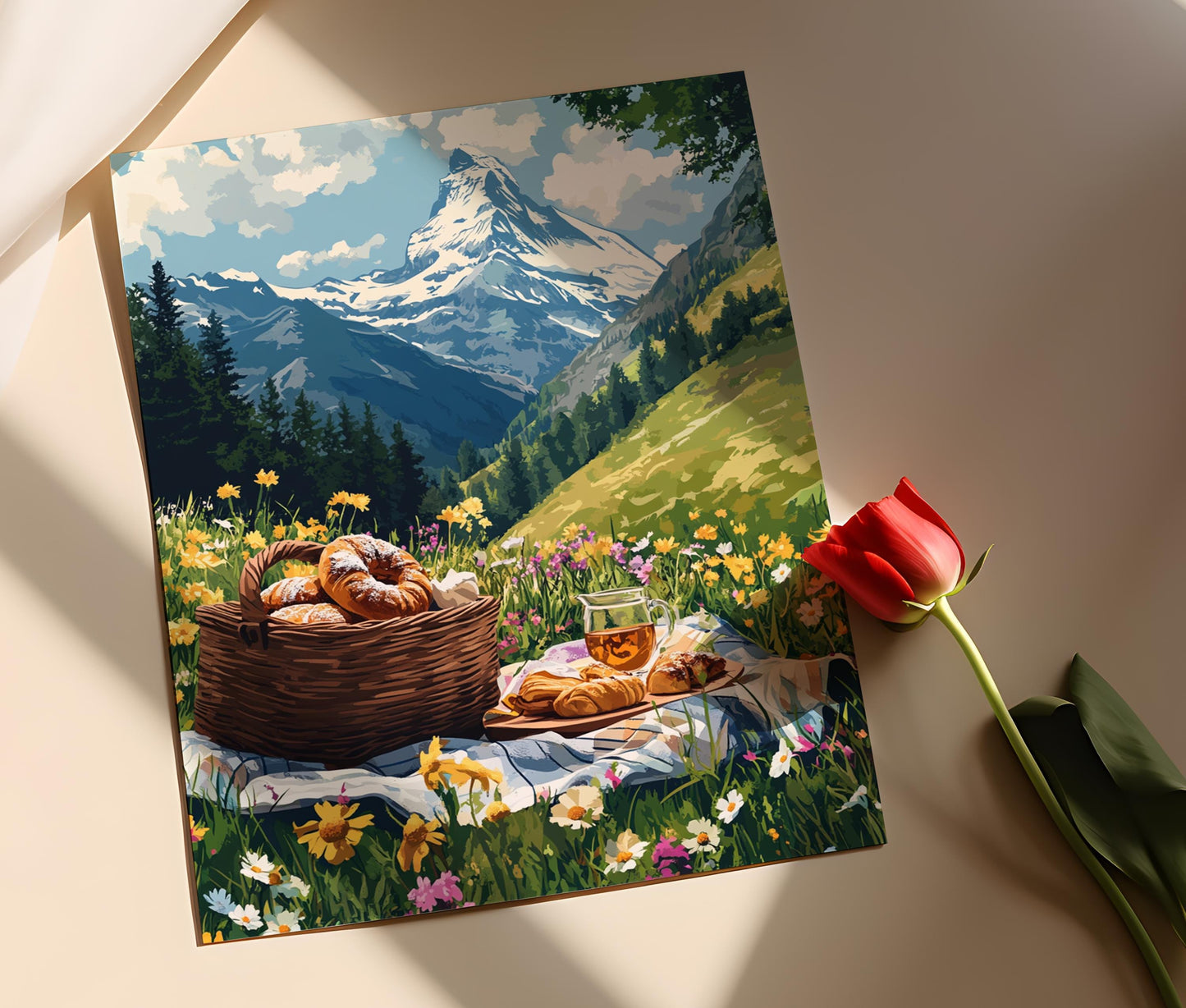 Affiche Alpes Suisses – Poster Illustration de Pique-nique au Cervin