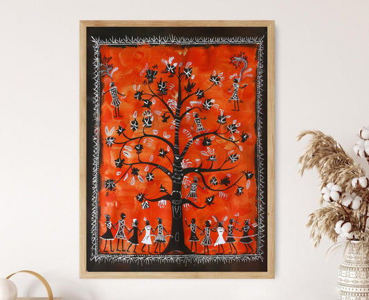 Affiche Art Warli – Imprimé Tribal Indien Traditionnel