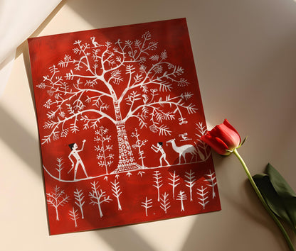 Affiche Art Warli – Impression Tribale Artisanale Colorée pour Décor Bureau