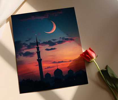 Affiche Minaret au Crépuscule – Art Mural Islamique Éclatant, Décor de Ramadan