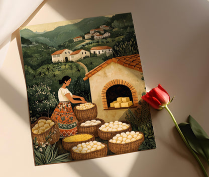 Affiche Pão de Queijo – Illustration du village de Minas Gerais
