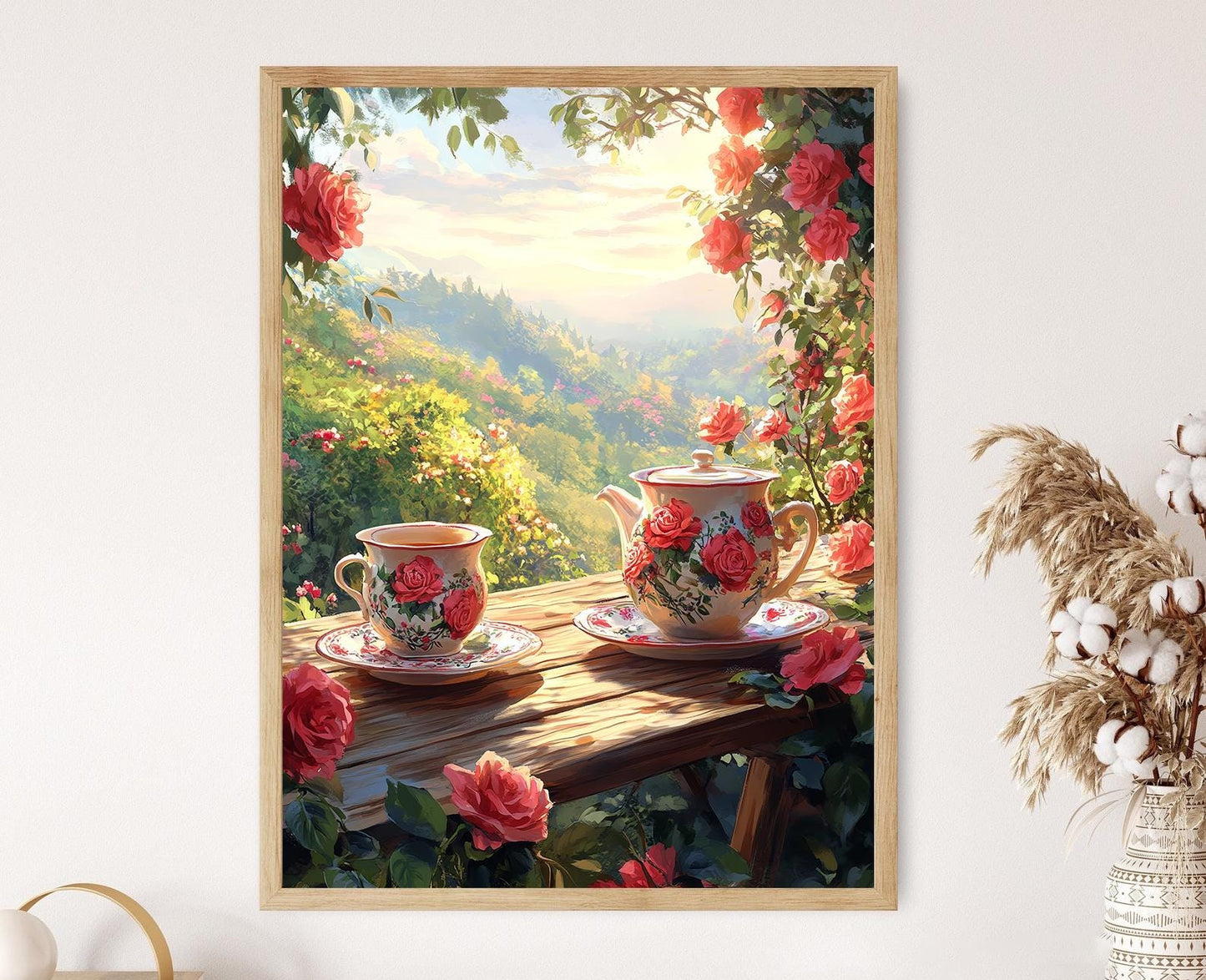 Affiche Set de Thé Bulgare – Poster Décoratif du Jardin de Rose