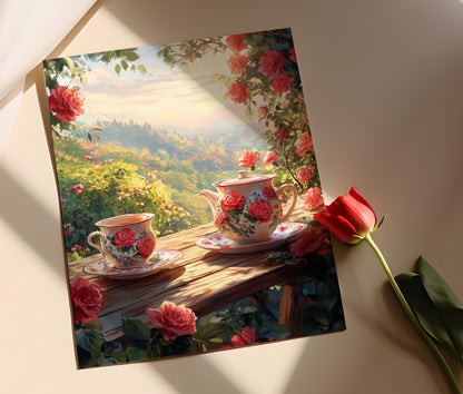 Affiche Set de Thé Bulgare – Poster Décoratif du Jardin de Rose