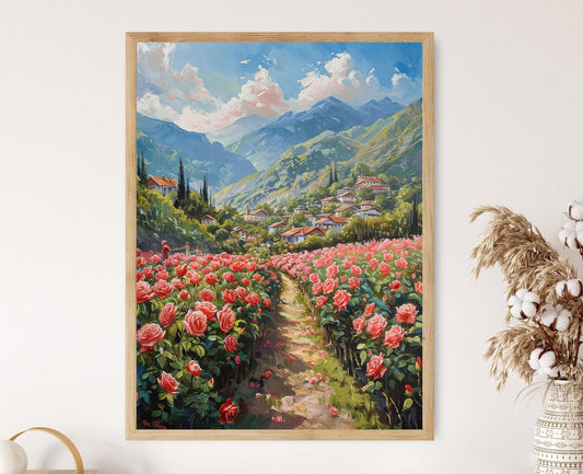 Affiche Vallée de Roses Bulgare – Impression d'Art des Cueilleurs de Roses