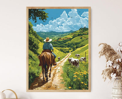 Affiche Paysan Panaméen à Cheval – Illustration de Campagne, Décor Central Américain
