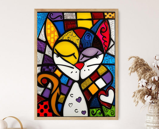 Affiche Chat Pop Art – Impression Géométrique Colorée et Abstraite