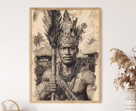 Affiche Guerrier Tongan – Art Océanique, Culture Indigène