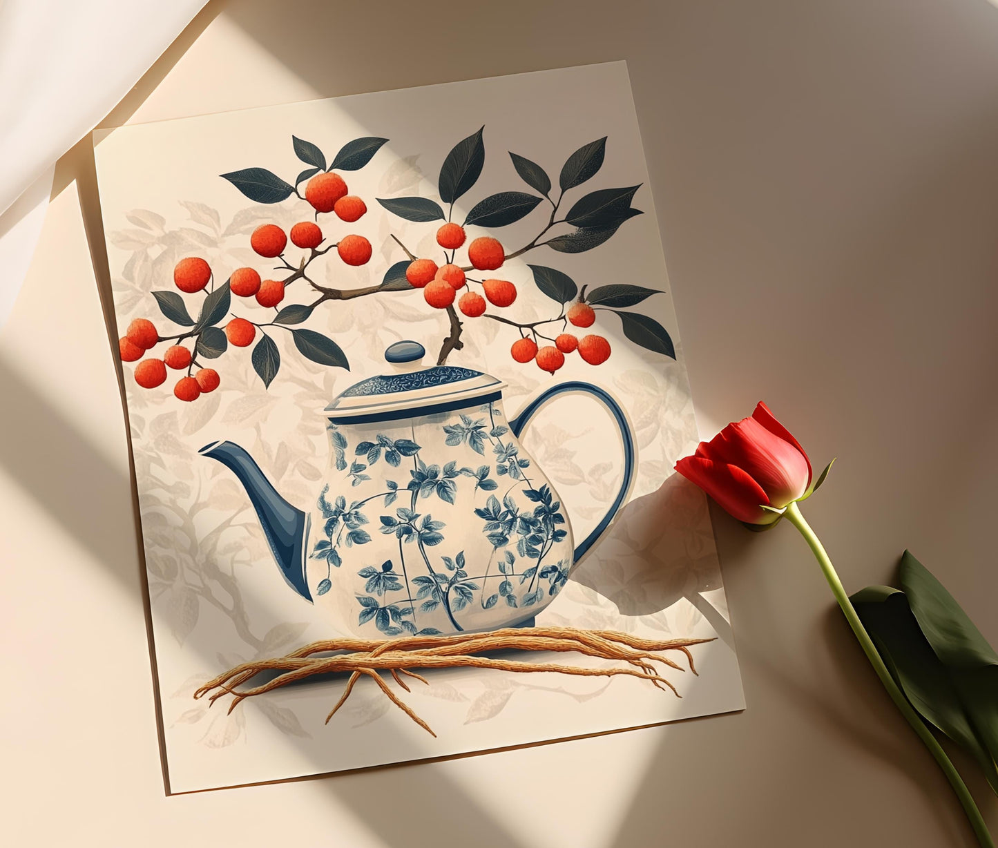 Affiche Thé de Ginseng Coréen – Illustration Vecteur Bien-Être