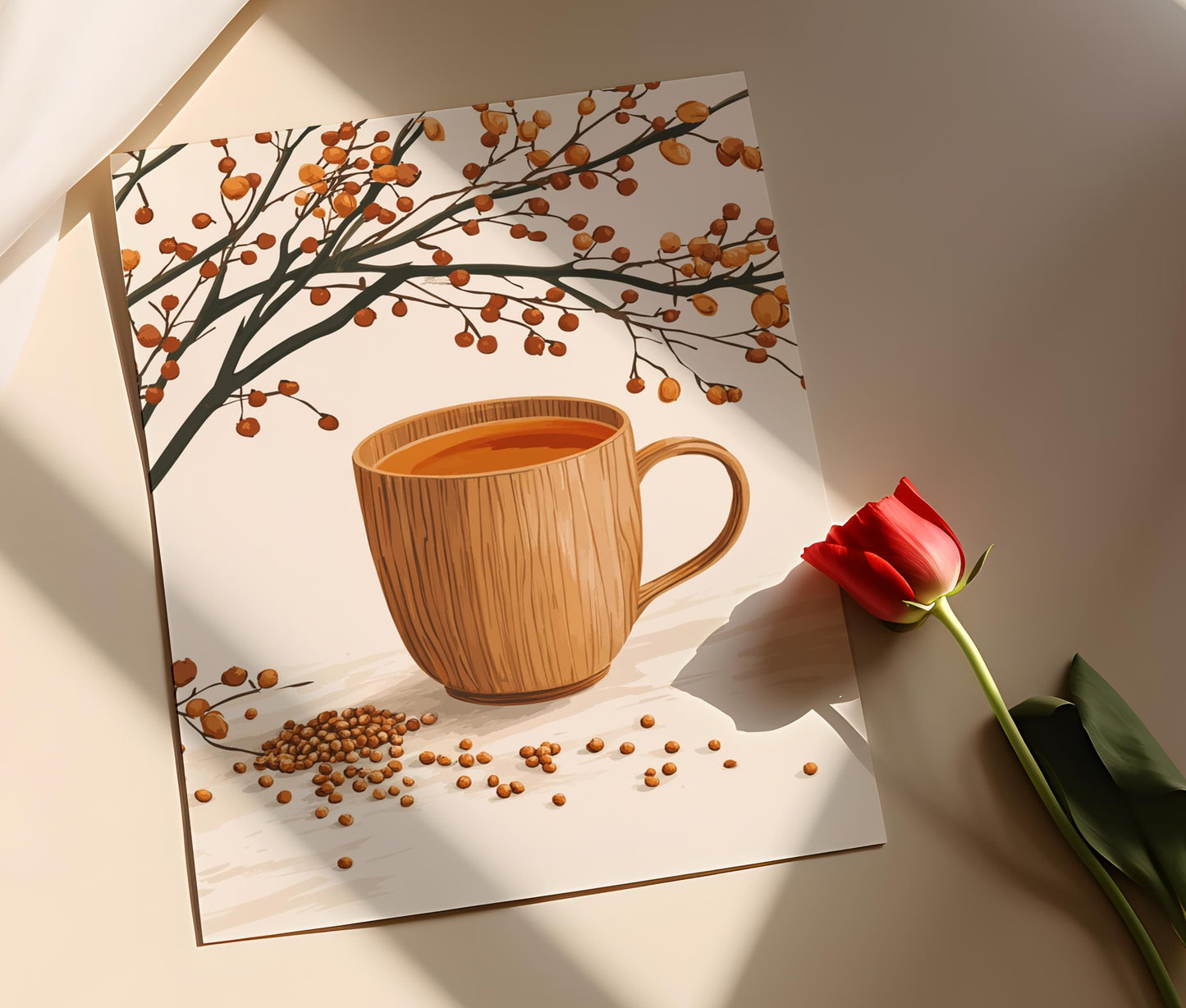 Affiche Thé Yulmu Coréen – Illustration Vectorielle, Décor Chaud Traditionnel