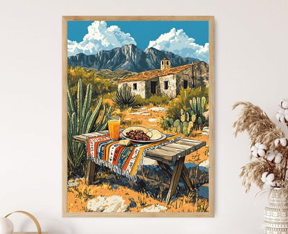 Affiche Art de Picnic à Real de Catorce – Décor Mexicain pour Restaurant