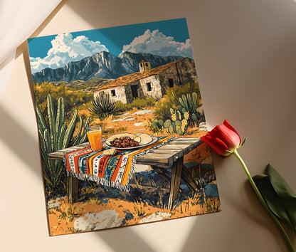 Affiche Art de Picnic à Real de Catorce – Décor Mexicain pour Restaurant