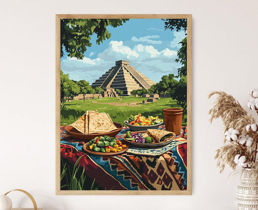 Affiche Teotihuacán – Imprimé Artisanal de Pique-nique Mexicain
