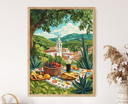 Affiche Oaxaca – Art Print Scène de Pique-Nique Mexicain, Décor Restaurant