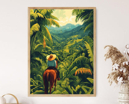 Affiche Fermier Hondurien à Cheval – Illustration de Forêt Tropicale