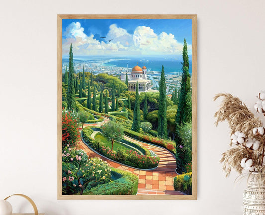Affiche Jardins Baháʼí de Haïfa – Poster Art de la Côte d'Israël