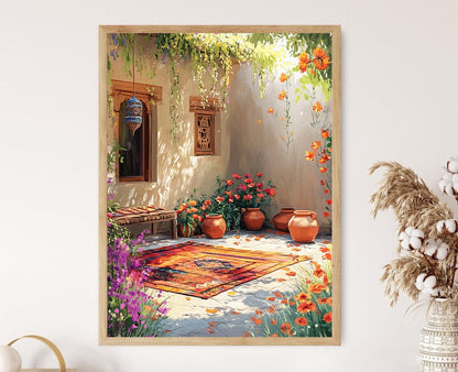 Affiche Art du Désert Sindh – Poster Décor Ralli Quilt et Charpai