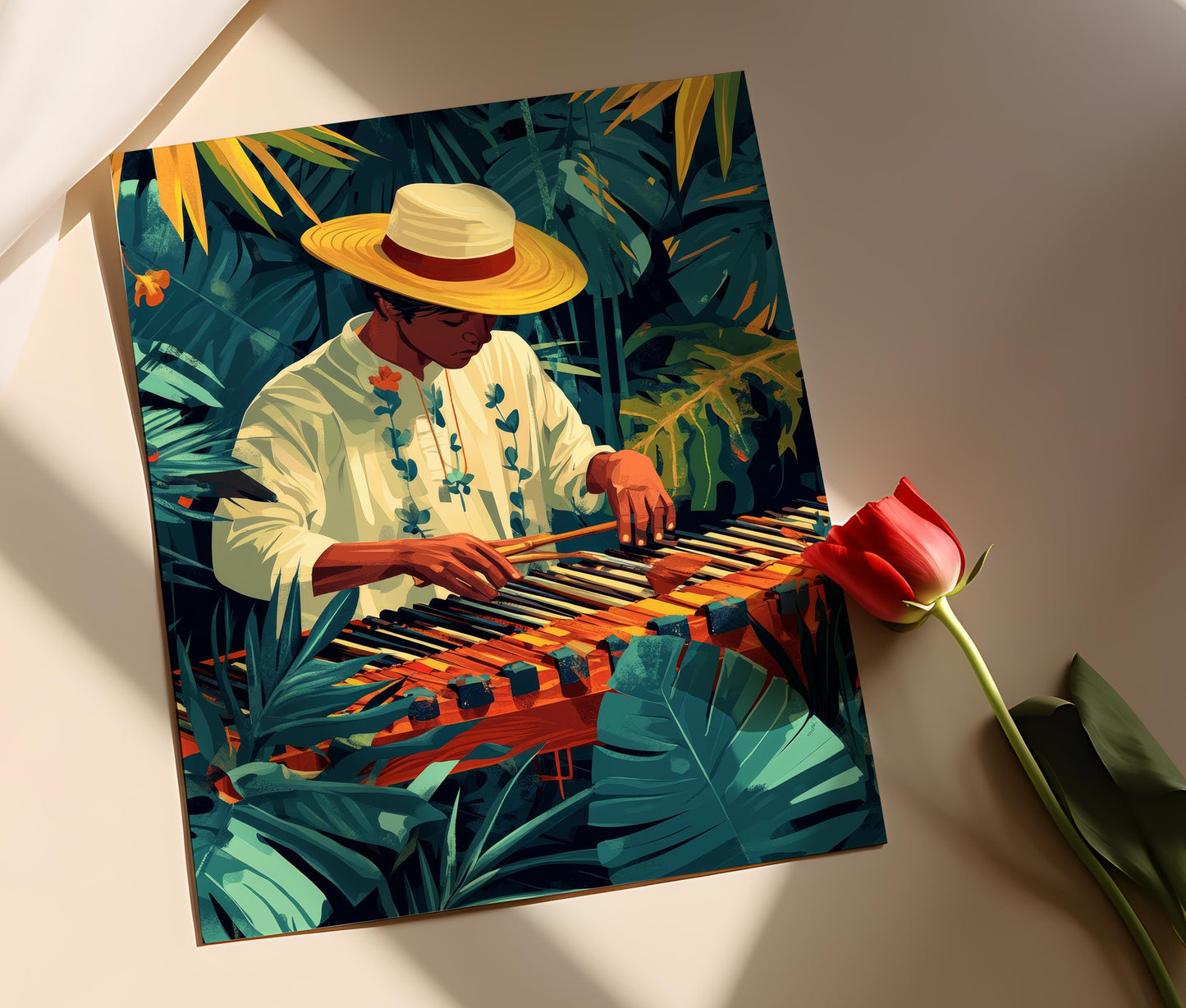 Affiche Marimbiste Colombien – Poster Art Musical Pacifique