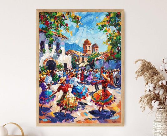 Affiche Danse San Miguel – Impression artisanale salvadorienne colorée
