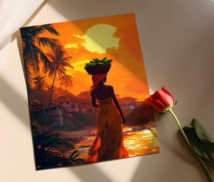 Affiche Femme Dominicaine aux Platanes – Illustration Art de Plage