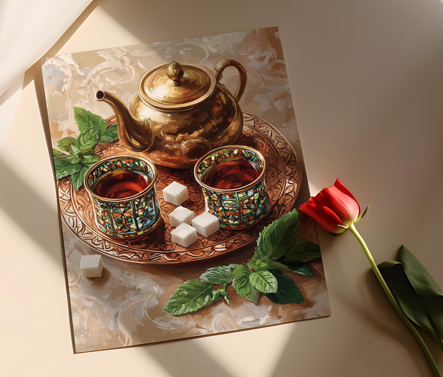 Affiche Art du Thé Syrien – Poster Décor Traditionnel avec Motifs Mosaïques