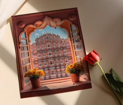 Affiche Jaipur – Poster Hawa Mahal et Fenêtres de Marigold