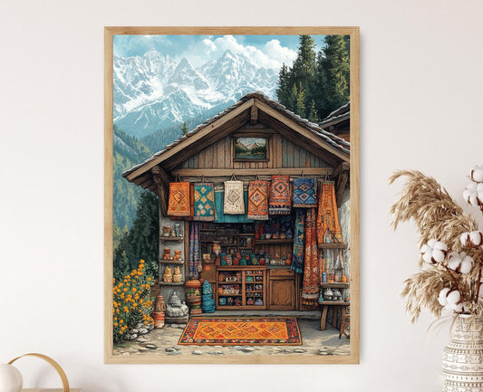 Affiche Himachal Pradesh – Poster Illustré de Châles en Laine et Artisanat