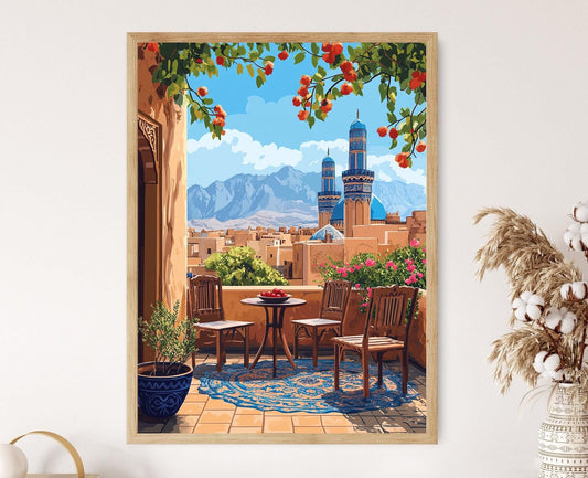 Affiche Art Rooftop Herat – Illustration Vectorielle, Décor Héritage Afghan