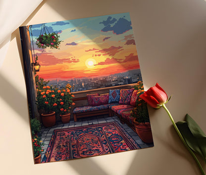 Affiche Art de Patio de Kaboul – Illustration du coucher de soleil Afghan