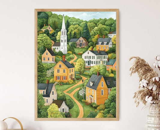 Affiche Village Colonial du Connecticut – Art Vintage de Nouvelle-Angleterre
