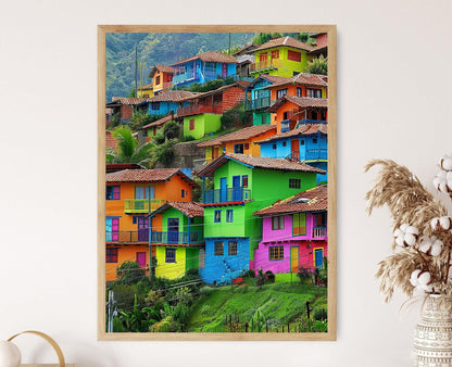 Affiche Village Colombien – Impression Art Colorée et Décor Mural Vibrant