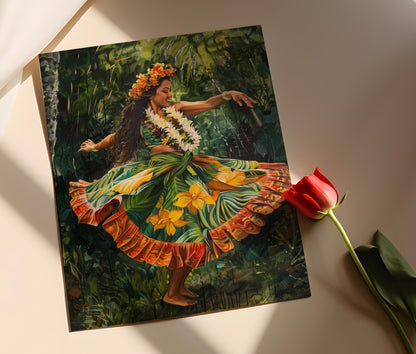 Affiche Danseuse Hula – Illustration Île Tropicale, Décor Boho