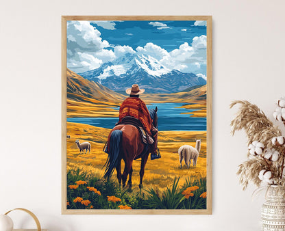 Affiche Altiplano Bolivien – Art d'un Fermier Andin à Cheval