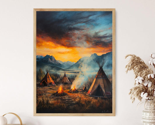 Affiche Tipi Nez Perce au coucher de soleil – Poster Art Amérindien