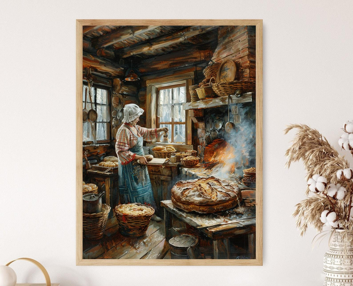 Affiche Cuisine Rustique Russe – Œuvre sur la Fabrication du Pain Slaves