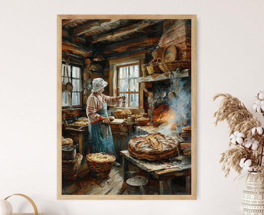 Affiche Cuisine Rustique Russe – Œuvre sur la Fabrication du Pain Slaves