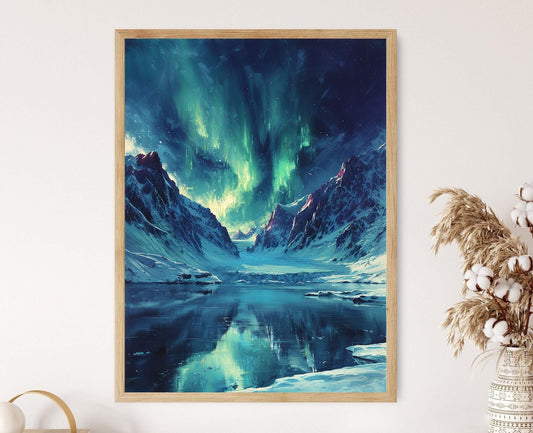 Affiche Aurores Boréales – Poster Peinture Paysage Islandais Serein