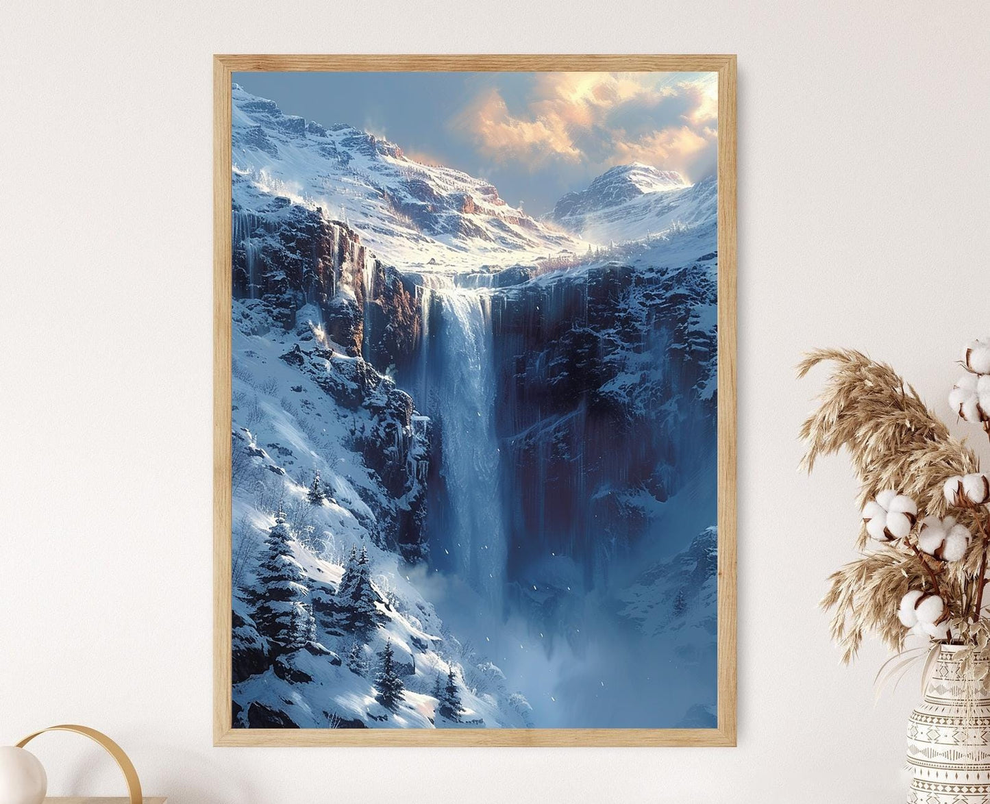 Affiche Cascade Majestueuse d'Islande – Poster Art de Paysage d'Hiver