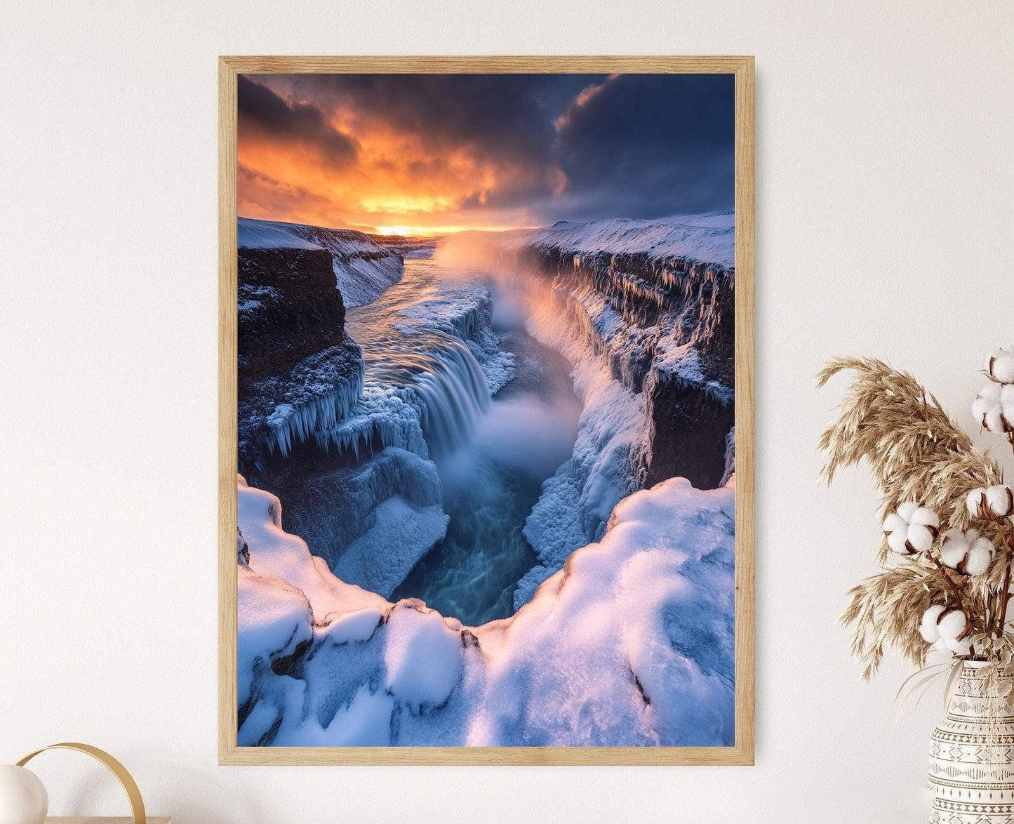 Affiche Gullfoss Islande – Poster Cascade Dorée et Glacée